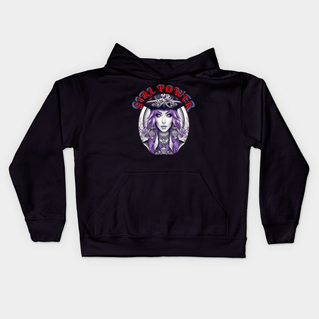 Girl power, violet eyed pirate queen Kids Hoodie by sailorsam1805